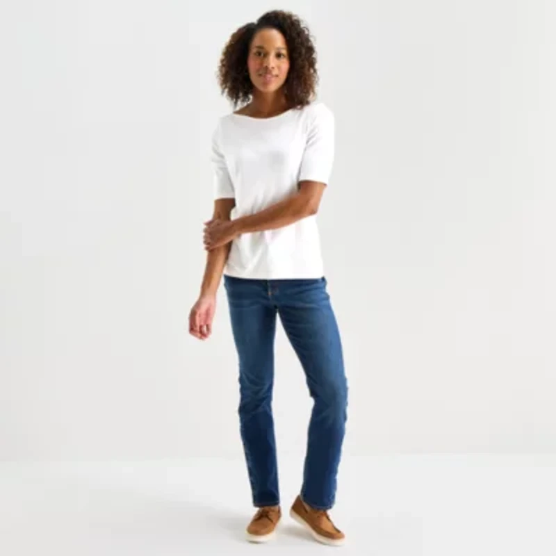 St. John's Bay Womens Easy-on + Easy-off Boat Neck Short Sleeve Adaptive T-Shirt