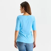 St. John's Bay Womens Boat Neck Elbow Sleeve T-Shirt