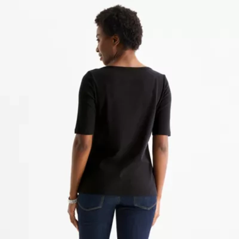St. John's Bay Womens Boat Neck Elbow Sleeve T-Shirt
