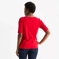 St. John's Bay Womens Boat Neck Elbow Sleeve T-Shirt