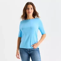 St. John's Bay Womens Boat Neck Elbow Sleeve T-Shirt