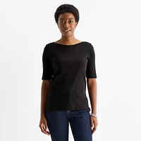 St. John's Bay Womens Boat Neck Elbow Sleeve T-Shirt