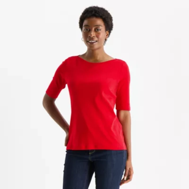 St. John's Bay Womens Boat Neck Elbow Sleeve T-Shirt