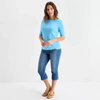 St. John's Bay Womens Boat Neck Elbow Sleeve T-Shirt