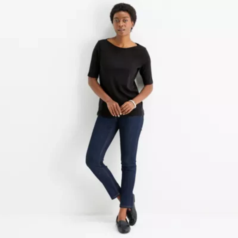 St. John's Bay Womens Boat Neck Elbow Sleeve T-Shirt