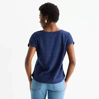 St. John's Bay Womens V Neck Short Sleeve Blouse