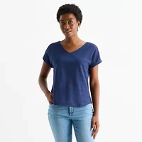 St. John's Bay Womens V Neck Short Sleeve Blouse