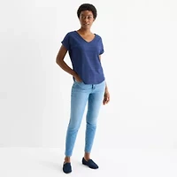 St. John's Bay Womens V Neck Short Sleeve Blouse