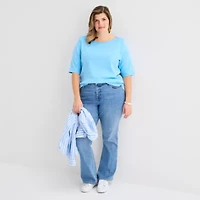 St. John's Bay Womens Plus Boat Neck 3/4 Sleeve T-Shirt