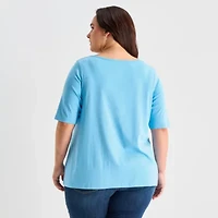 St. John's Bay Womens Plus Easy-on + Easy-off Boat Neck Short Sleeve Adaptive T-Shirt
