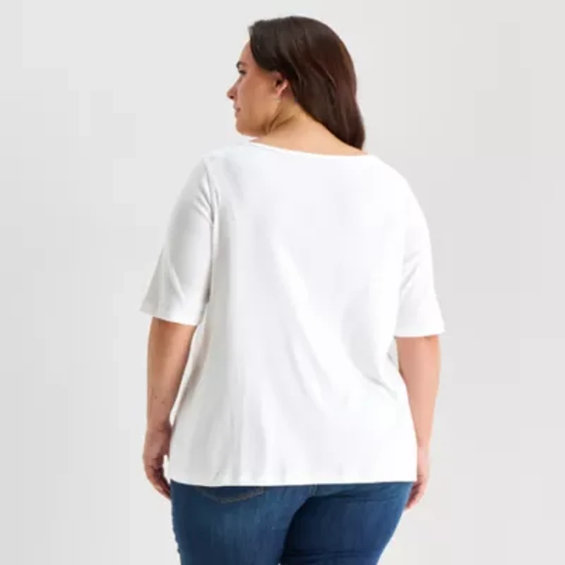 St. John's Bay Womens Plus Easy-on + Easy-off Boat Neck Short Sleeve Adaptive T-Shirt