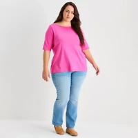 St. John's Bay Womens Plus Easy-on + Easy-off Boat Neck Short Sleeve Adaptive T-Shirt