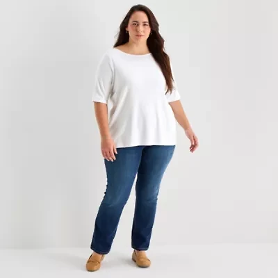St. John's Bay Womens Plus Easy-on + Easy-off Boat Neck Short Sleeve Adaptive T-Shirt