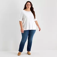 St. John's Bay Womens Plus Easy-on + Easy-off Boat Neck Short Sleeve Adaptive T-Shirt