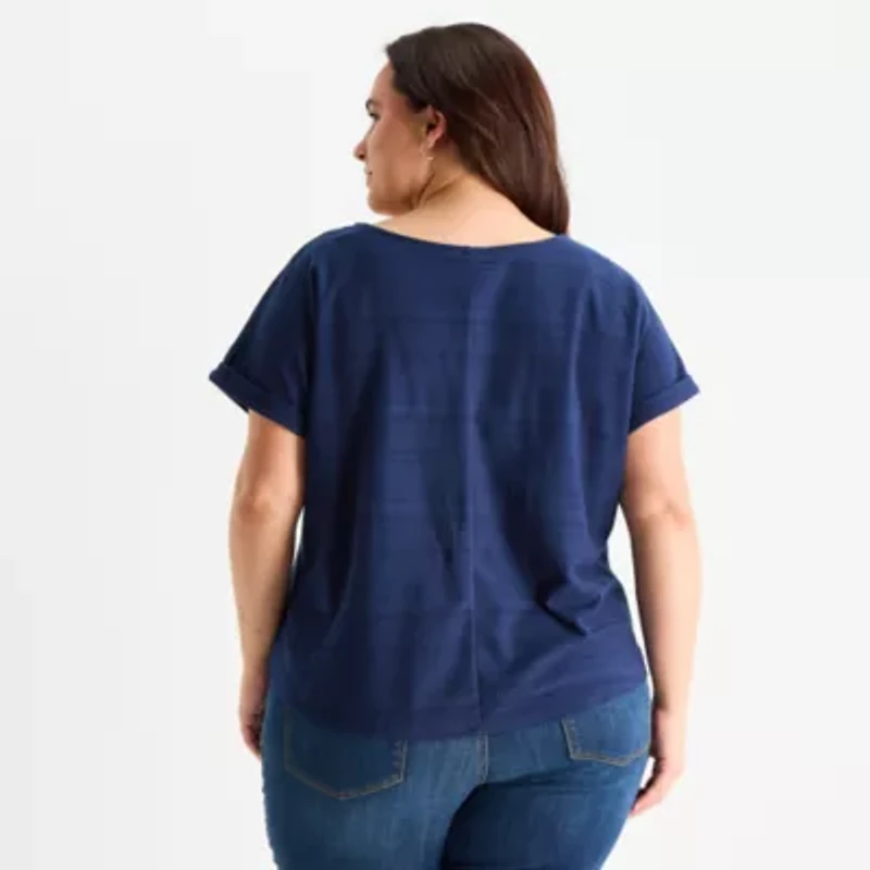 St. John's Bay Womens Plus V Neck Short Sleeve Blouse