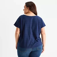 St. John's Bay Womens Plus V Neck Short Sleeve Blouse