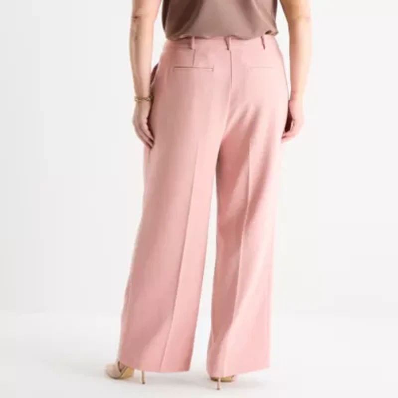 Liz Claiborne Womens Plus Wide Leg Mid Rise Trouser