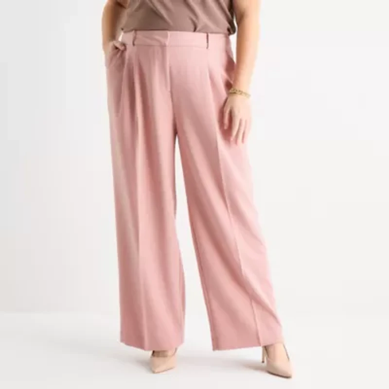 Liz Claiborne Womens Plus Wide Leg Mid Rise Trouser