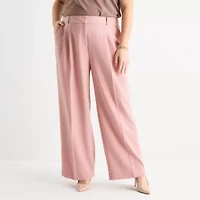 Liz Claiborne Womens Plus Wide Leg Mid Rise Trouser