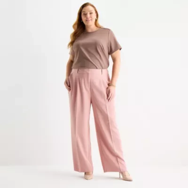 Liz Claiborne Womens Plus Wide Leg Mid Rise Trouser