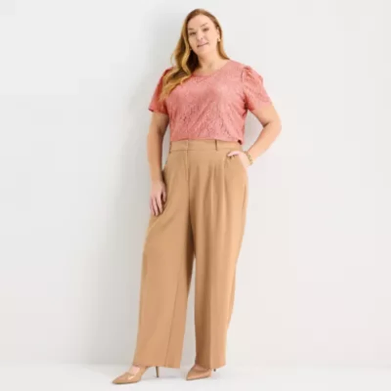Liz Claiborne Audra Womens Plus Wide Leg Mid Rise Trouser