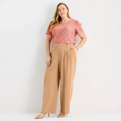 Liz Claiborne Womens Plus Wide Leg Mid Rise Trouser