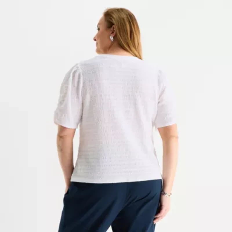 Liz Claiborne Womens Plus Crew Neck Short Sleeve Blouse