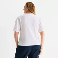 Liz Claiborne Womens Plus Crew Neck Short Sleeve Blouse