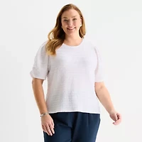 Liz Claiborne Womens Plus Crew Neck Short Sleeve Blouse