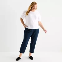 Liz Claiborne Womens Plus Crew Neck Short Sleeve Blouse