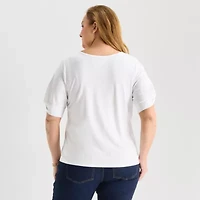 Liz Claiborne Womens Plus V Neck Short Sleeve Blouse