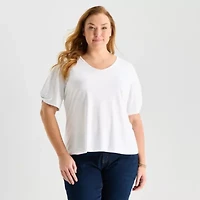 Liz Claiborne Womens Plus V Neck Short Sleeve Blouse