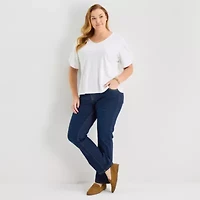 Liz Claiborne Womens Plus V Neck Short Sleeve Blouse