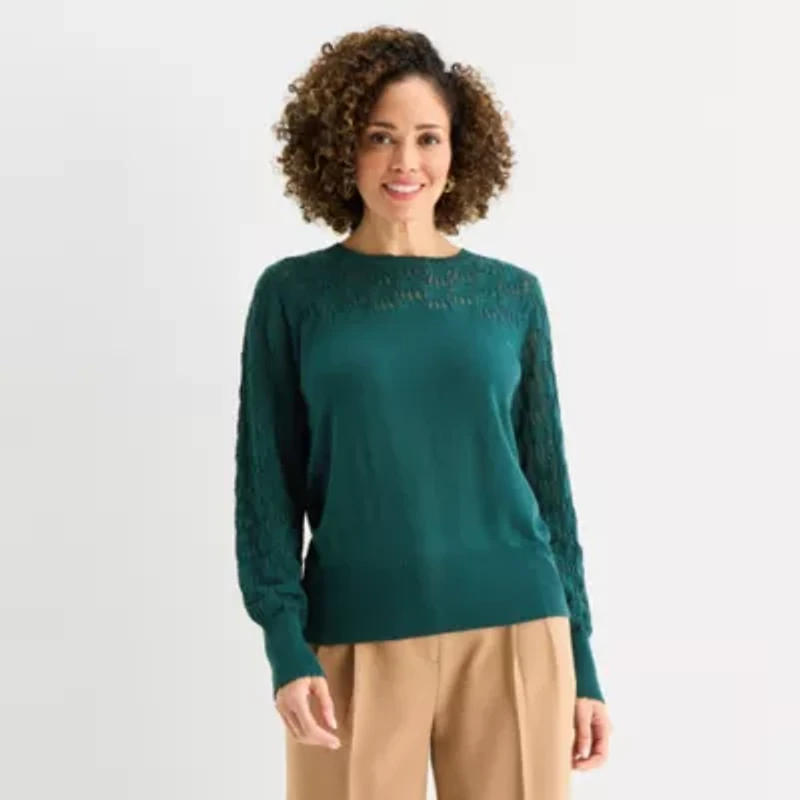 Liz Claiborne Tall Womens Crew Neck Long Sleeve Pullover Sweater