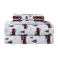 Truly Soft Holiday Truck Flannel Sheet Set