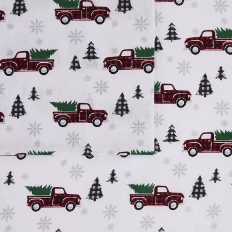 Truly Soft Holiday Truck Flannel Sheet Set