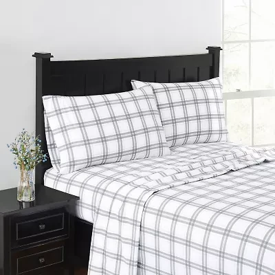 London Fog Grey Plaid Flannel Sheet Set