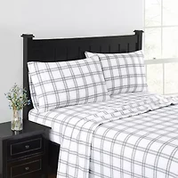London Fog Grey Plaid Flannel Sheet Set