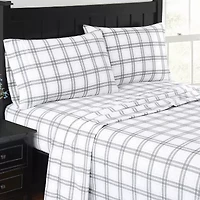 London Fog Grey Plaid Flannel Sheet Set
