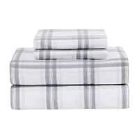 London Fog Grey Plaid Flannel Sheet Set