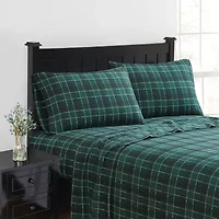 London Fog Green Plaid Flannel Sheet Set