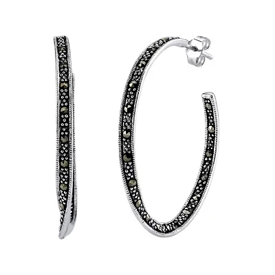 Marcasite and Sterling Silver 22mm Hoop Earrings