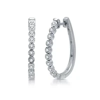Womens 1/4 CT. T.W. Natural White Diamond Sterling Silver 25.5mm Hoop Earrings