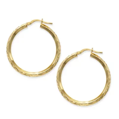 Made in Italy Womens 24K Gold Over Silver Sterling Silver 30mm Hoop Earrings