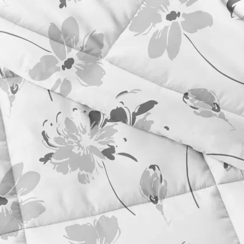 Casual Comfort Premium Down Alternative Magnolia Grey Patterned Comforter Set