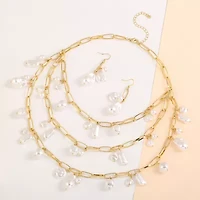 Bold Elements Gold Tone Statement Necklace & Drop Earrings Womens White Simulated Pearl Round 2-pc. Jewelry Set