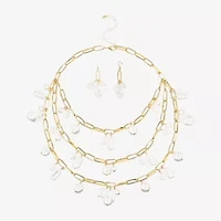 Bold Elements Gold Tone Statement Necklace & Drop Earrings Womens White Simulated Pearl Round 2-pc. Jewelry Set