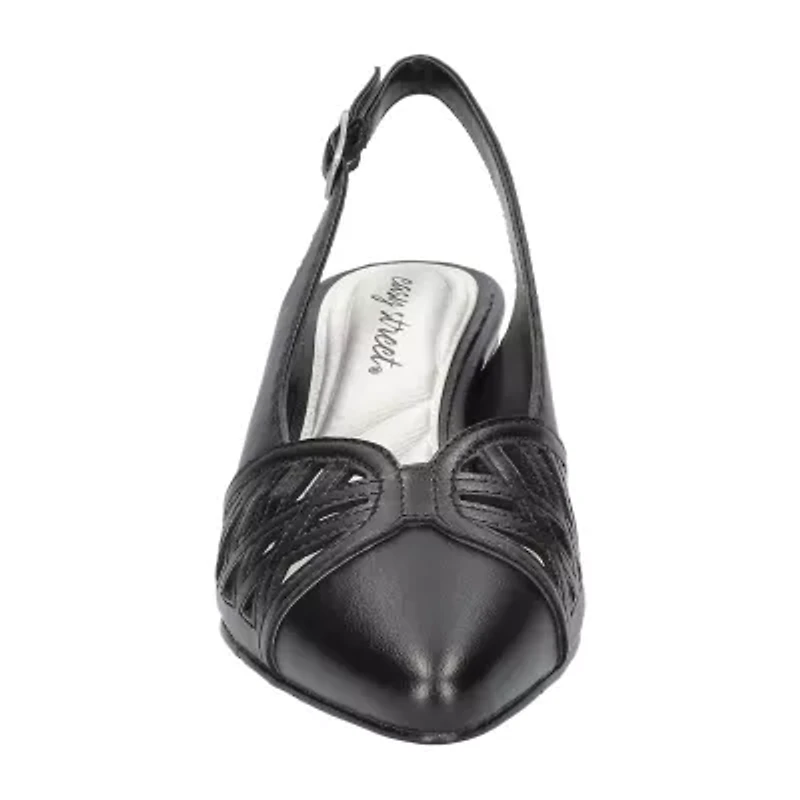 Easy Street Bizzy Womens Round Closed Toe Block Heel Pumps