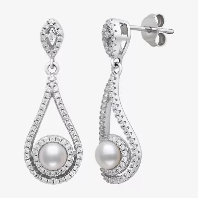 Limited Quantities! Womens White Cultured Freshwater Pearl Sterling Silver Pear Drop Earrings