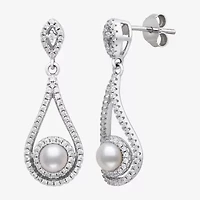 Limited Quantities! Womens White Cultured Freshwater Pearl Sterling Silver Pear Drop Earrings